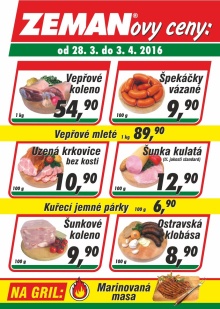 aktuální leták ZEMAN maso - uzeniny 28.3.2016-3.4.2016