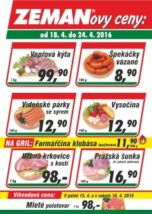aktuální leták ZEMAN maso - uzeniny 18.4.2016-24.4.2016