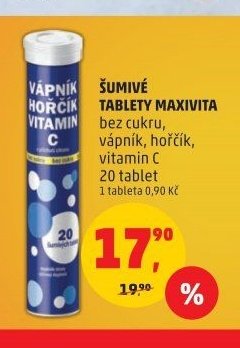 ŠUMIVÉ TABLETY MAXIVITA Vápník Hořčík Vitamin C