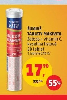 ŠUMIVÉ TABLETY MAXIVITA Železo + Vitamin C