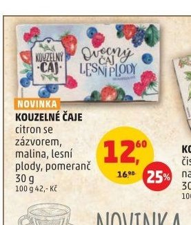 KOUZELNÉ ČAJE citron se zázvorem, malina, lesní plody, pomeranč