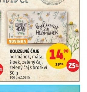 KOUZELNÉ ČAJE heřmánek, máta, šípek, zelený čaj, zelený čaj s broskví