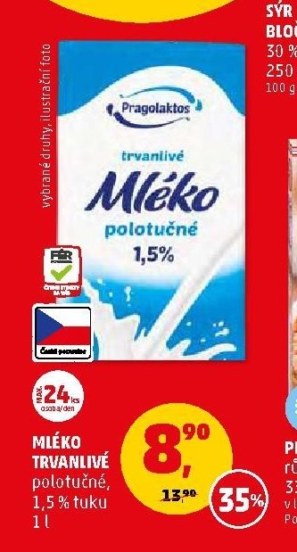 Mléko trvanlivé 1,5% tuku 1 l