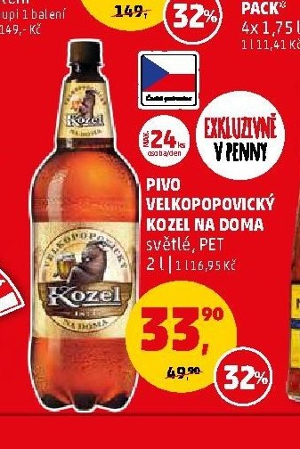 Pivo Velkopopovický Kozel 2 l