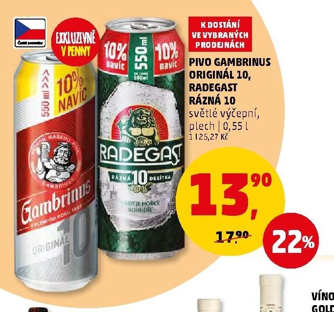 Pivo Gambrinus Originál 10, Radegast Rázná 10