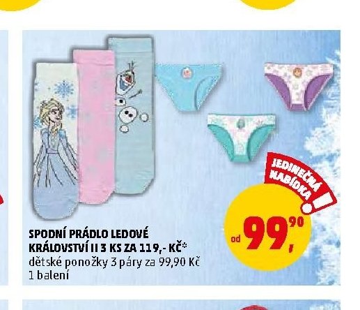 SPODNÍ PRÁDLO LEDOVÉ KRÁLOVSTVÍ II 3 KS ZA 119,- KČ dětské ponožky 3 páry
