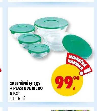 SKLENĚNÉ MISKY + PLASTOVÉ VÍČKO 5 KS