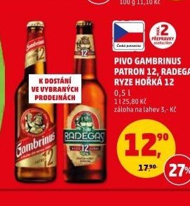 PIVO GAMBRINUS PATRON 12, RADEGAST RYZE HOŘKÁ 12 0,5 l