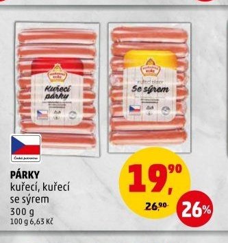 PÁRKY kuřecí, kuřecí se sýrem