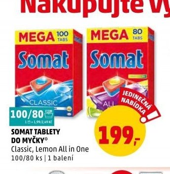 SOMAT TABLETY DO MYČKY Classic, Lemon All in One 100/80 ks