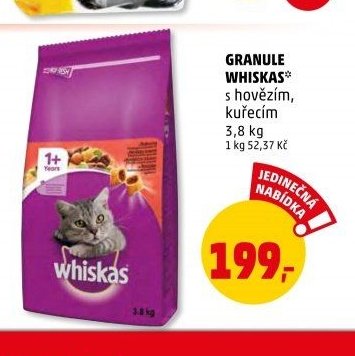 GRANULE WHISKAS s hovězím, kuřecím 3,8 kg