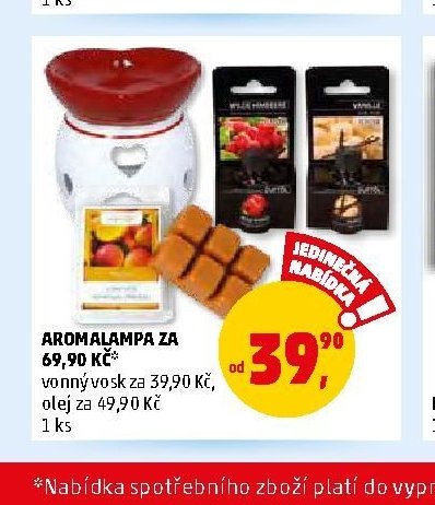 AROMALAMPA ZA 69,90 KČ, vonný vosk za 39,90 Kč, olej za 49,90 Kč
