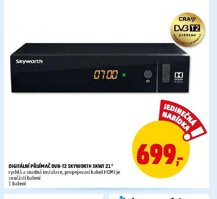 Digitální přijímač DVB-T2 Skyworth SKWT 21