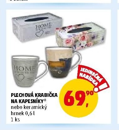 Plechová krabička na kapesníky nebo keramický hrnek
