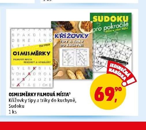 Osmisměrky filmová místa, křížovky tipy a triky do kuchyně, sudoku