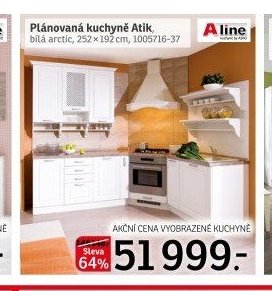 Plánovaná kuchyně Atik, bílá arctic, 252x192 cm