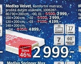 Medixo Velvet, komfortní matrace, prošitá dutým vláknem, 1006287-- 80/90x200 cm, 100x200 cm, 120x200 cm, 140x200 cm