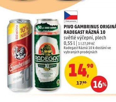 PIVO GAMBRINUS ORIGINÁL 10, RADEGAST RÁZNÁ 10