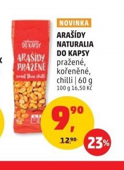 Arašídy Naturalia do kapsy pražené, kořeněné, chilli