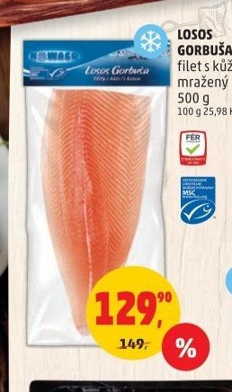 Losos gorbuša filety s kůží, mražený 500 g