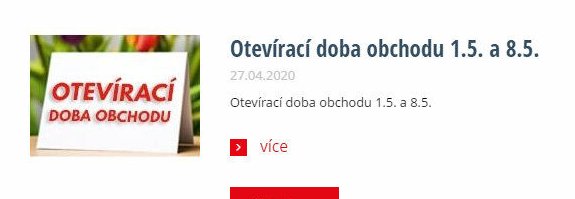 Otevírací doba obchodu 1.5. a 8.5.
