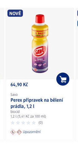 Savo Perex přípravek na bělení prádla, 1,2 l