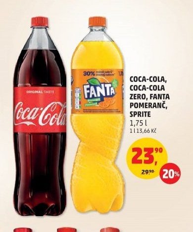 Coca-Cola, Coca-Cola Zero, Fanta pomeranč, Sprite 1,75 l