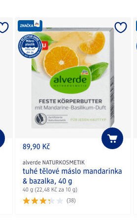 alverde NATURKOSMETIK tuhé tělové máslo mandarinka & bazalka, 40 g