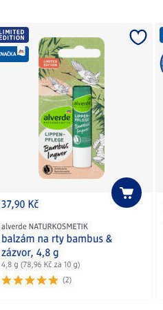 alverde NATURKOSMETIK balzám na rty bambus & zázvor, 4,8 g
