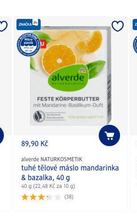 alverde NATURKOSMETIK tuhé tělové máslo mandarinka & bazalka, 40 g