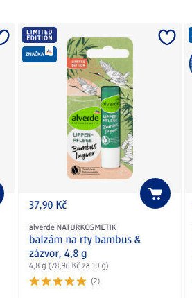 alverde NATURKOSMETIK balzám na rty bambus & zázvor, 4,8 g