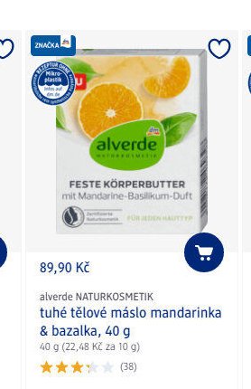 alverde NATURKOSMETIK tuhé tělové máslo mandarinka & bazalka, 40 g