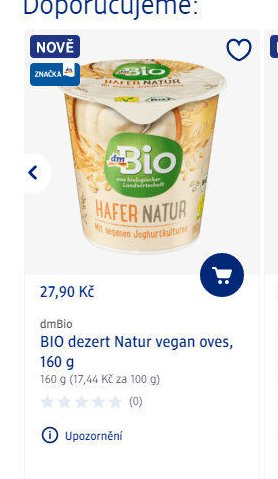 dmBio dezert Natur vegan oves, 160 g