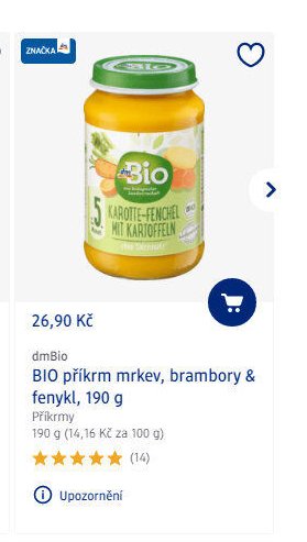 dmBio příkrm mrkev, brambory & fenykl, 190 g