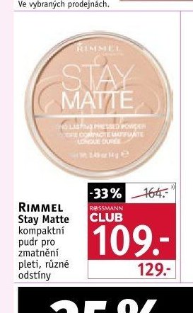 RIMMEL Stay Matte kompaktní pudr