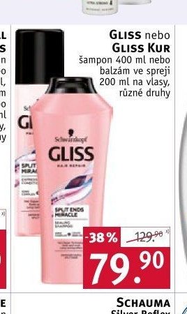 Gliss nebo Gliss Kur šampon 400 ml nebo balzám ve spreji 200 ml na vlasy, různé druhy