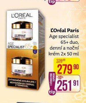 L'Oréal Paris Age specialist 65+ duo, denní a noční krém 2x 50 ml