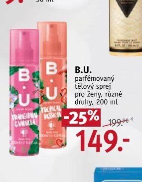 B.U. parfémovaný tělový sprej pro ženy, různé druhy, 200 ml