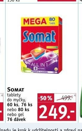 SOMAT tablety do myčky, 60 ks, 76 ks nebo 80 ks nebo gel 76 dávek