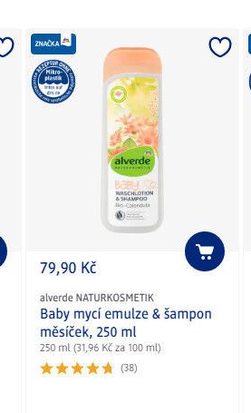 alverde NATURKOSMETIK Baby mycí emulze & šampon měsíček, 250 ml