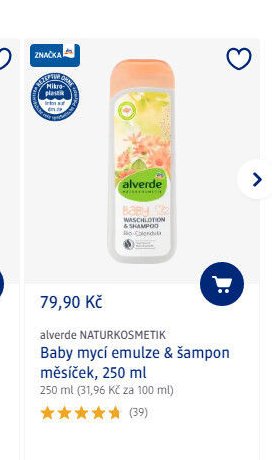 alverde NATURKOSMETIK Baby mycí emulze & šampon měsíček, 250 ml