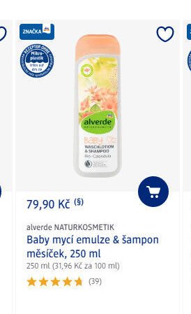 alverde NATURKOSMETIK Baby mycí emulze & šampon měsíček, 250 ml