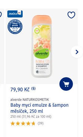 alverde NATURKOSMETIK Baby mycí emulze & šampon měsíček, 250 ml
