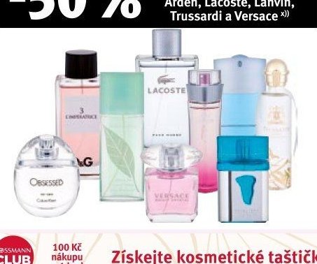 Parfémy Calvin Klein, Dolce Gabbana, Elizabeth Arden, Lacoste, Lanvin, Trussardi, Versace