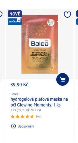 Balea hydrogelová pleťová maska na oči Glowing Moments