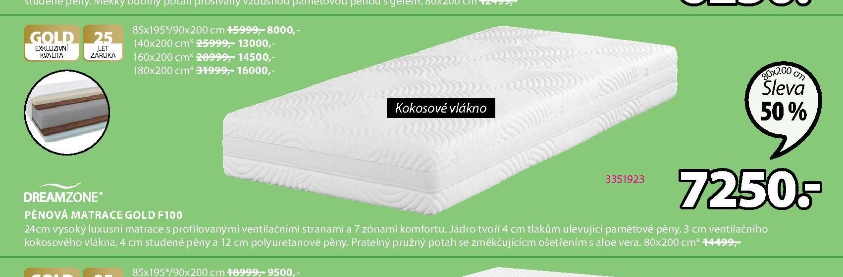 DREAMZONE PĚNOVÁ MATRACE GOLD F100