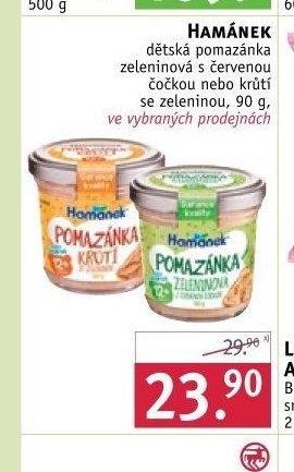 HAMÁNEK dětská pomazánka zeleninová s červenou čočkou nebo krůtí se zeleninou, 90 g