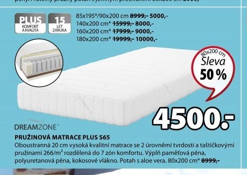 DREAMZONE PRUŽINOVÁ MATRACE PLUS S65