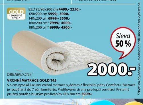 DREAMZONE VRCHNÍ MATRACE GOLD T45