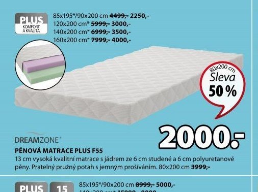 DREAMZONE PĚNOVÁ MATRACE PLUS F55